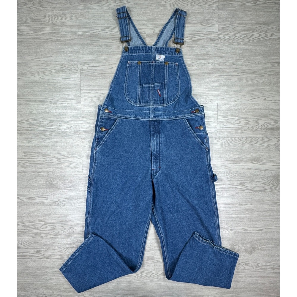 HISEA Men's Denim Bib Overalls 34W x 28L Blue Carpenter Workwear 100% Cotton